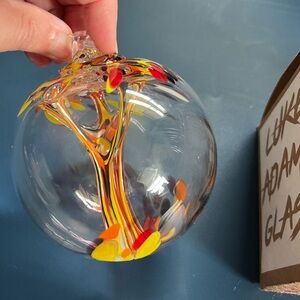 Large Tree of Life Glass Art Ornament in Orange, Yellow, Red & Brown